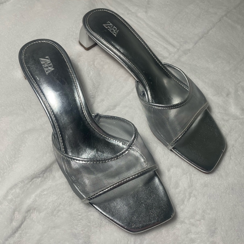 Zara Metallic Silver Heeled Mules - Picture 5 of 8